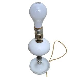 Vintage Silver And White Milk Glass Accent Lamp Bulb Base Tabletop Decor 13in